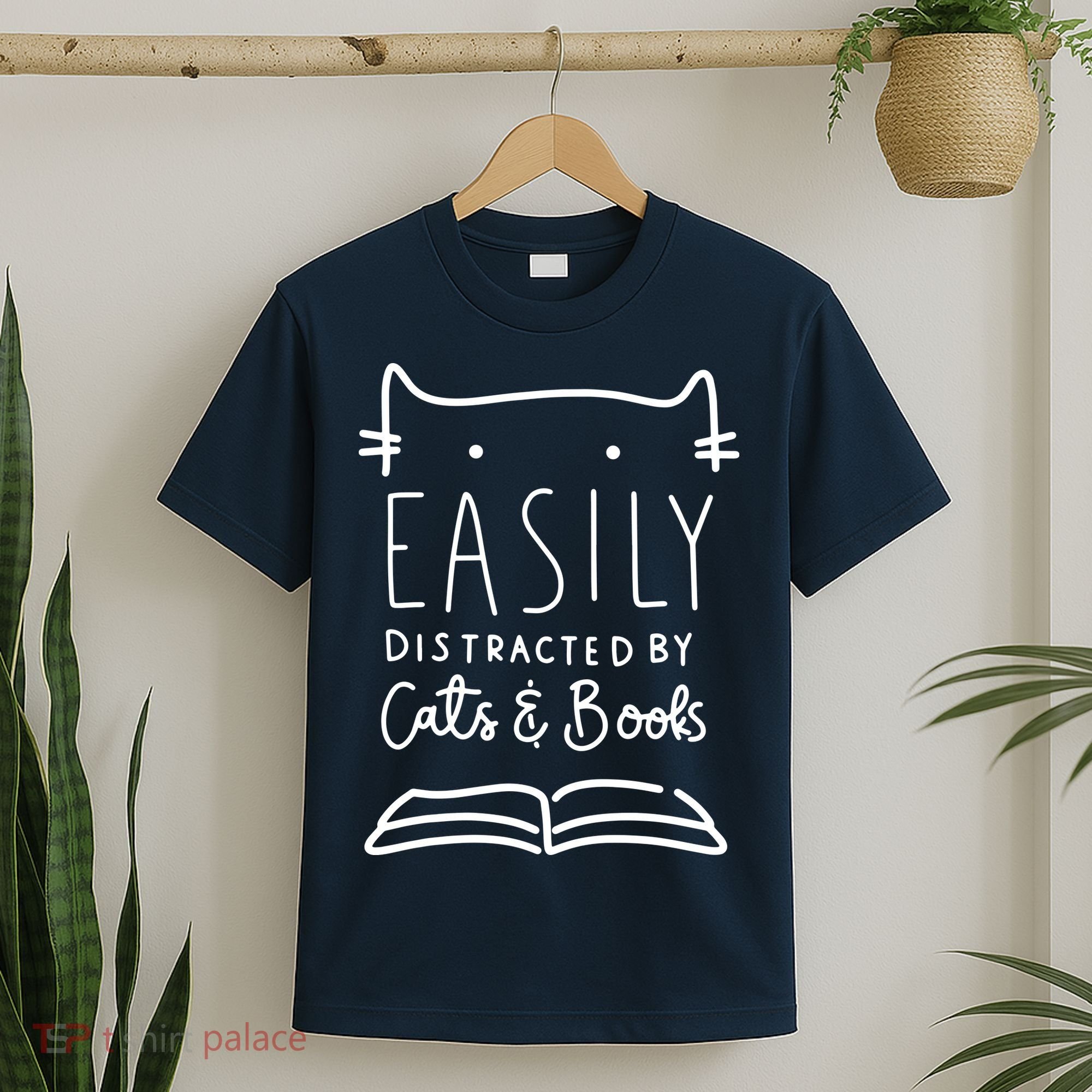 Easily Distracted By Cats And Books Cat & Book Lover T-Shirt