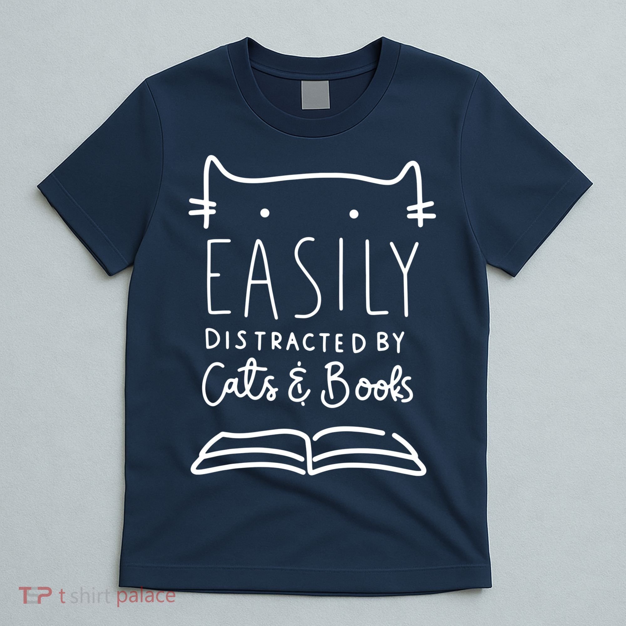 Easily Distracted By Cats And Books Cat & Book Lover T-Shirt