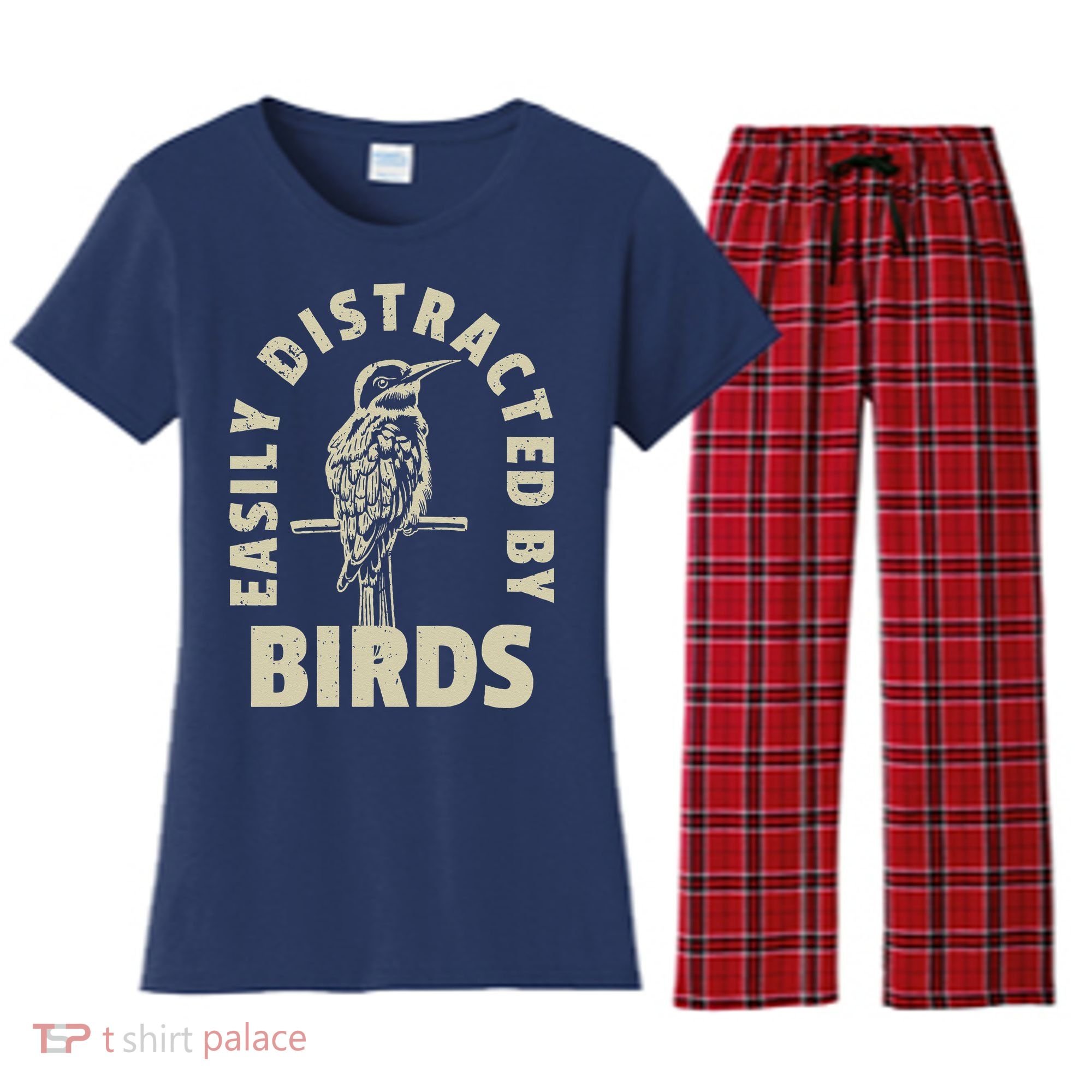 Easily Distracted By Birds Women's Flannel Pajama Set