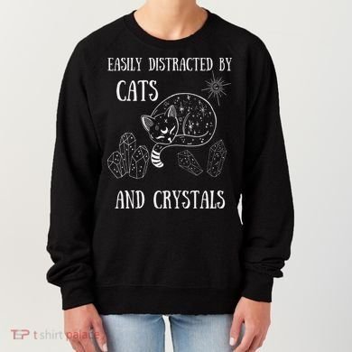 Easily Distracted By Cats Crystals Boho Spiritual Wiccan Women's Sweatshirt