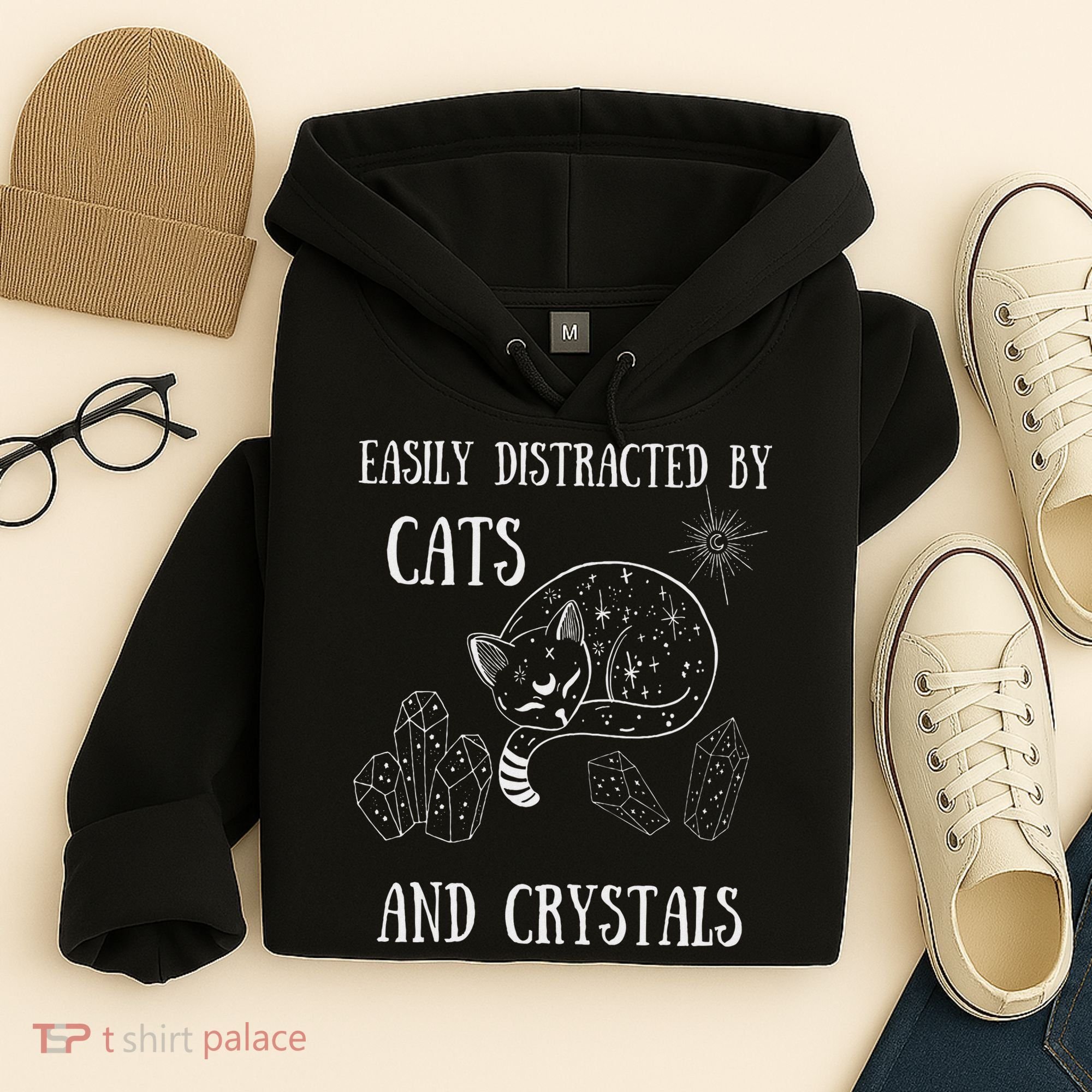 Easily Distracted By Cats Crystals Boho Spiritual Wiccan Hoodie