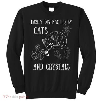 Easily Distracted By Cats Crystals Boho Spiritual Wiccan Sweatshirt