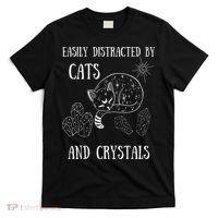 Easily Distracted By Cats Crystals Boho Spiritual Wiccan T-Shirt thumb 0