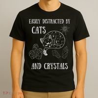 Easily Distracted By Cats Crystals Boho Spiritual Wiccan T-Shirt thumb 3