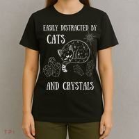 Easily Distracted By Cats Crystals Boho Spiritual Wiccan T-Shirt thumb 4