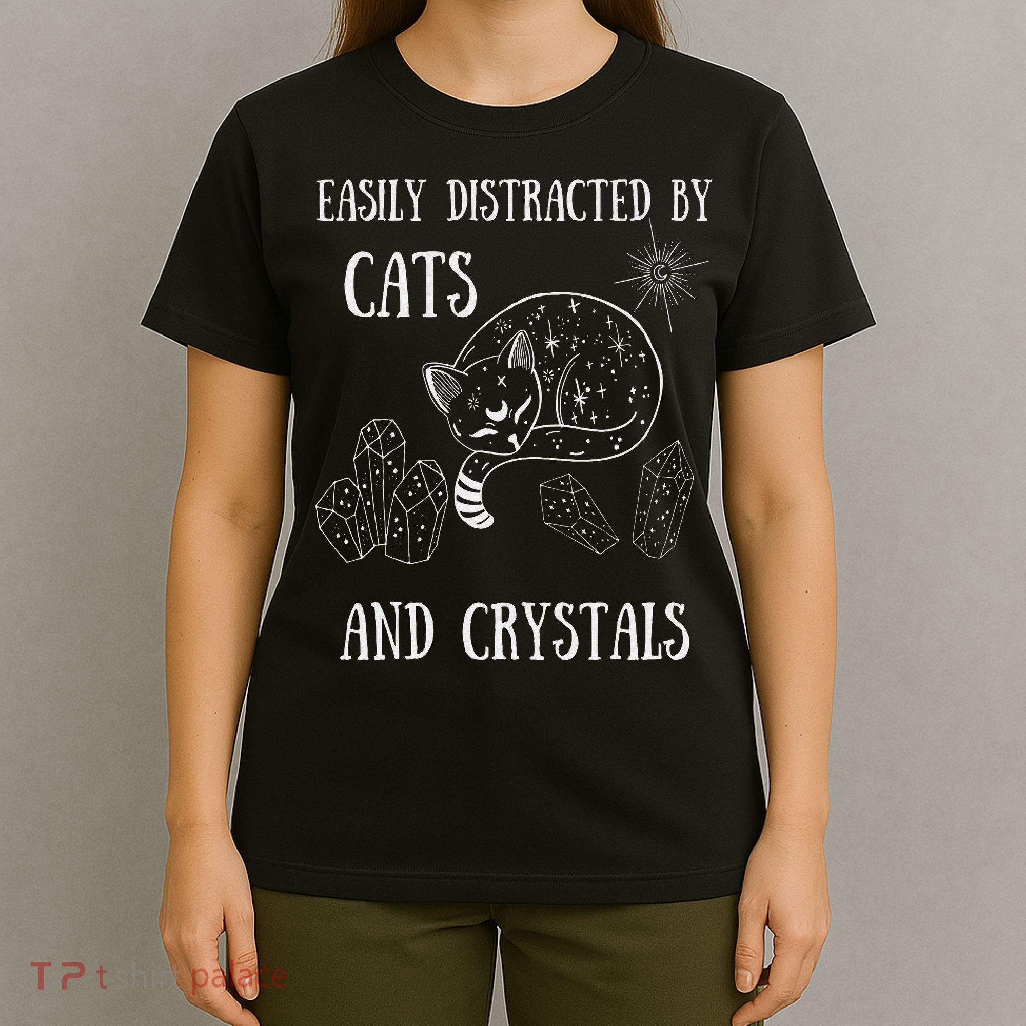 Easily Distracted By Cats Crystals Boho Spiritual Wiccan T-Shirt