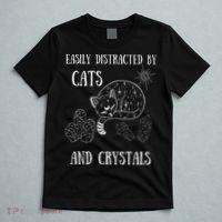Easily Distracted By Cats Crystals Boho Spiritual Wiccan T-Shirt thumb 5