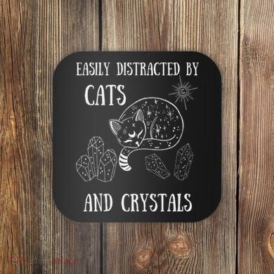 Easily Distracted By Cats Crystals Boho Spiritual Wiccan Coaster