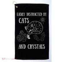 Easily Distracted By Cats Crystals Boho Spiritual Wiccan Golf Towel thumb 0