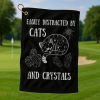 Easily Distracted By Cats Crystals Boho Spiritual Wiccan Golf Towel thumb 1
