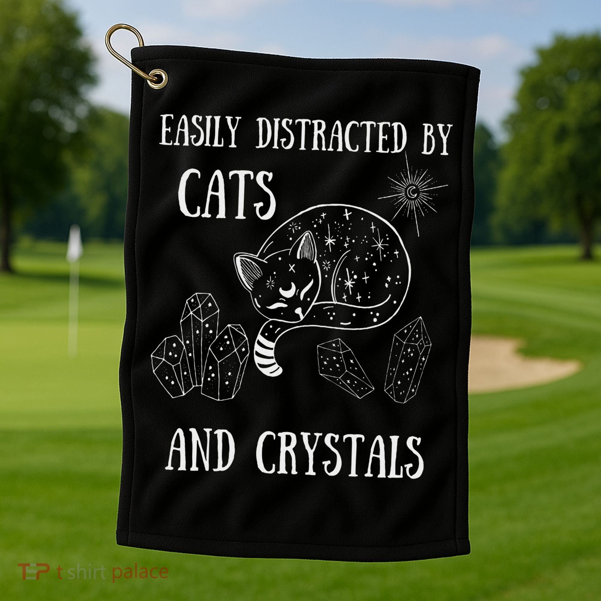 Easily Distracted By Cats Crystals Boho Spiritual Wiccan Golf Towel