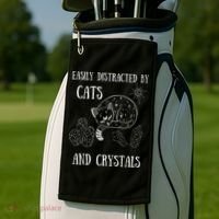 Easily Distracted By Cats Crystals Boho Spiritual Wiccan Golf Towel thumb 2