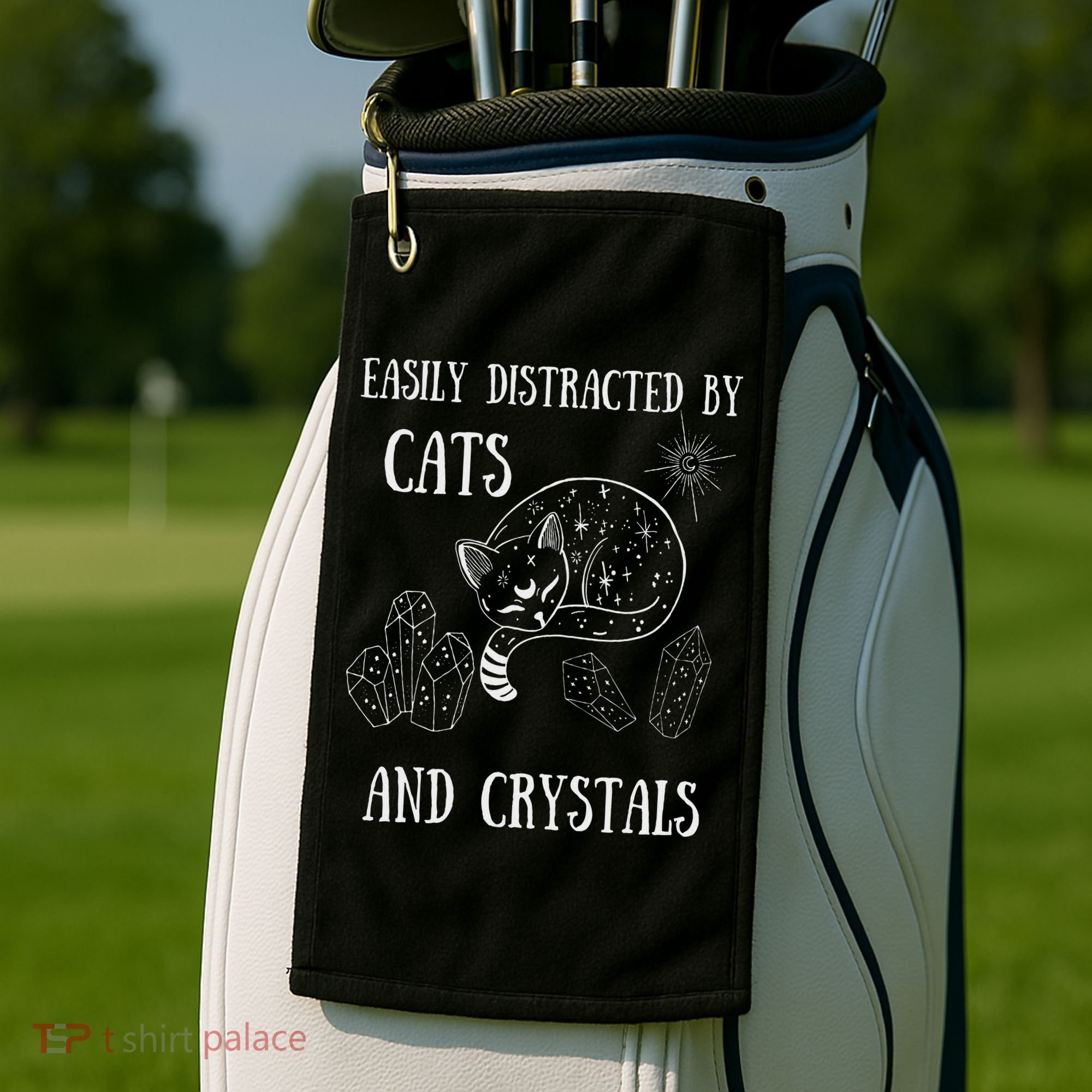 Easily Distracted By Cats Crystals Boho Spiritual Wiccan Golf Towel