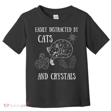 Easily Distracted By Cats Crystals Boho Spiritual Wiccan Toddler T-Shirt