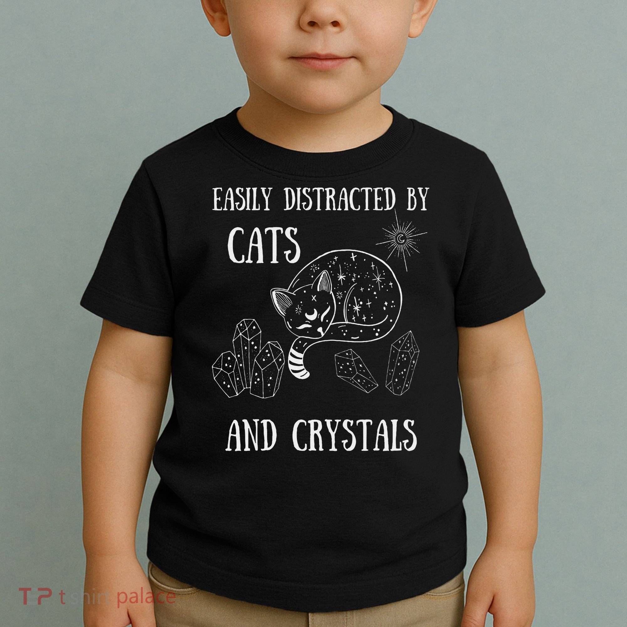 Easily Distracted By Cats Crystals Boho Spiritual Wiccan Toddler T-Shirt