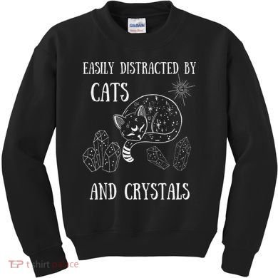 Easily Distracted By Cats Crystals Boho Spiritual Wiccan Kids Sweatshirt