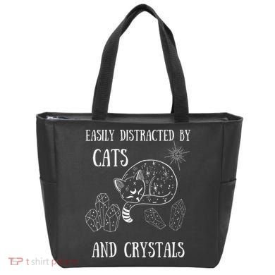Easily Distracted By Cats Crystals Boho Spiritual Wiccan Tote Bag
