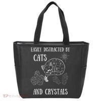 Easily Distracted By Cats Crystals Boho Spiritual Wiccan Tote Bag thumb 0
