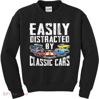 Easily Distracted By Classic Cars Kids Sweatshirt