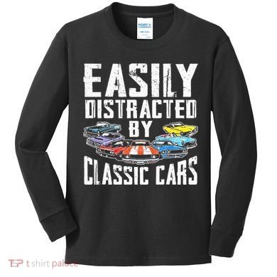 Easily Distracted By Classic Cars Kids Long Sleeve Shirt