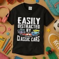 Easily Distracted By Classic Cars Kids T-Shirt thumb 3