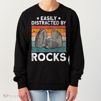 Easily Distracted By Rocks Collector Mineral Retro Geologist Women's Sweatshirt