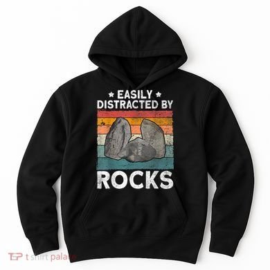 Easily Distracted By Rocks Collector Mineral Retro Geologist Hoodie