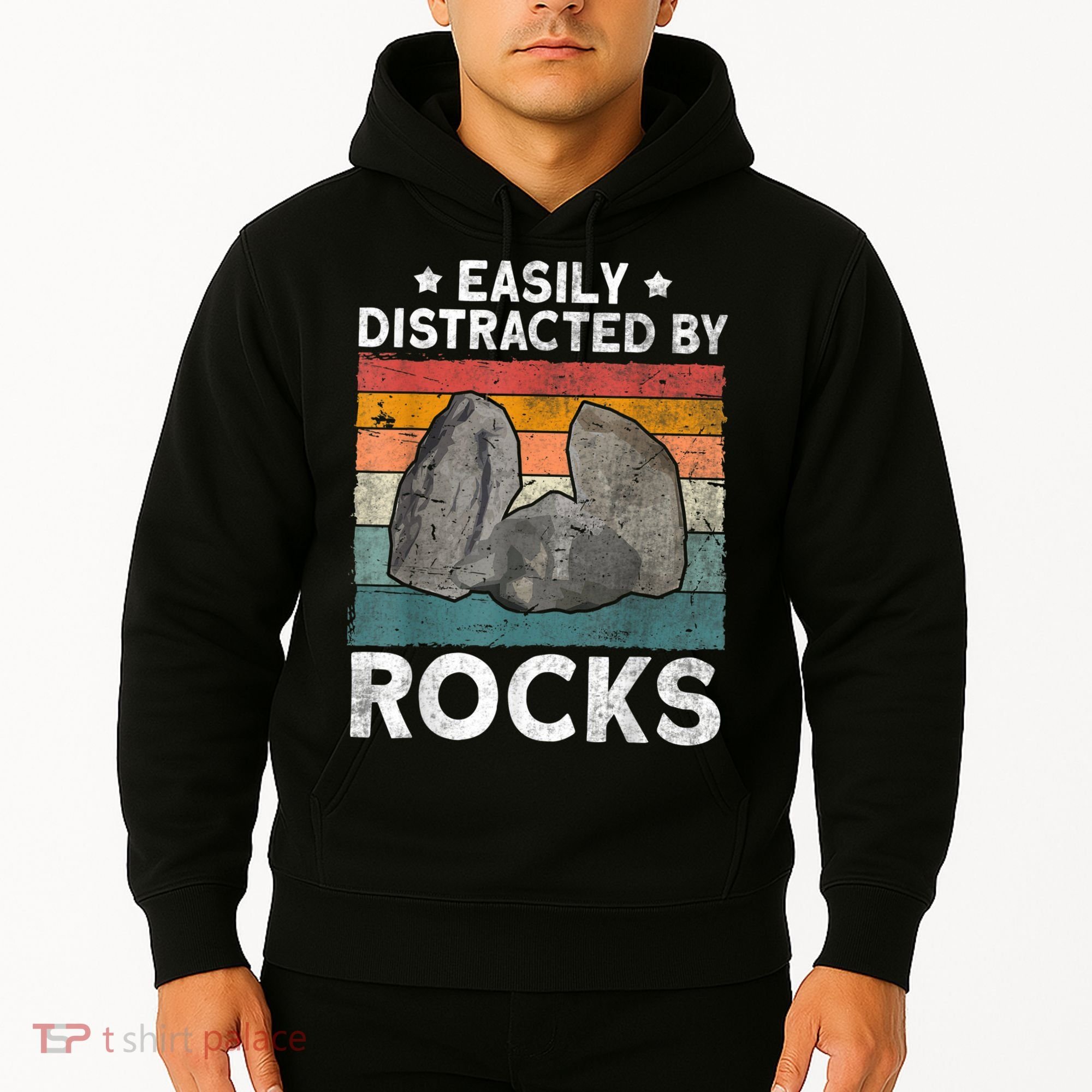 Easily Distracted By Rocks Collector Mineral Retro Geologist Hoodie