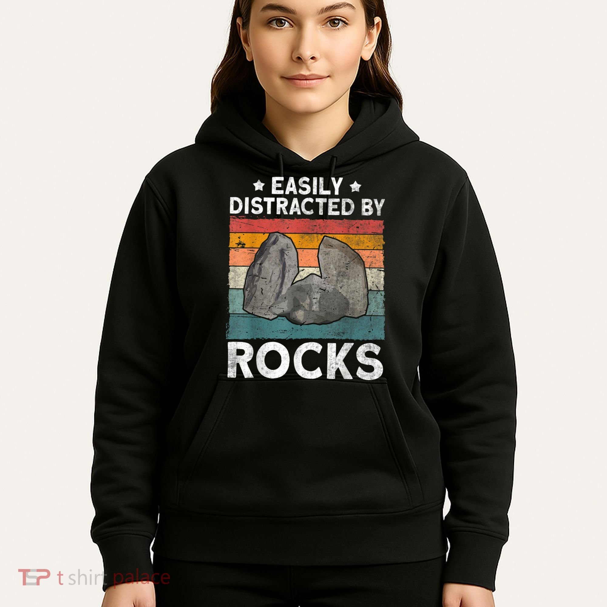 Easily Distracted By Rocks Collector Mineral Retro Geologist Hoodie