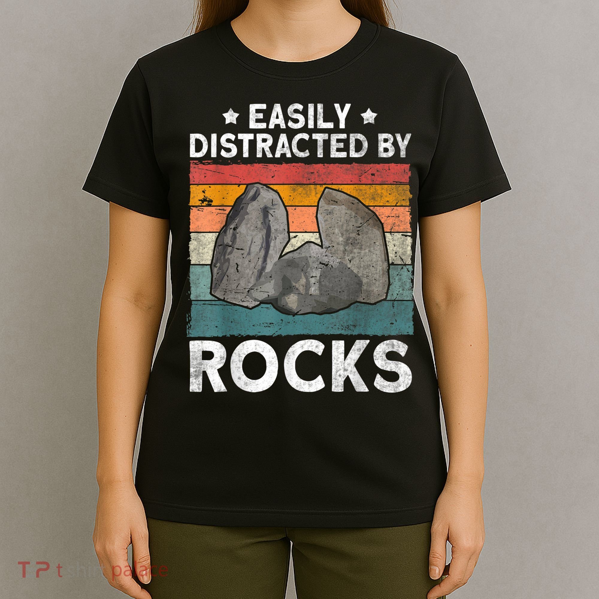 Easily Distracted By Rocks Collector Mineral Retro Geologist T-Shirt