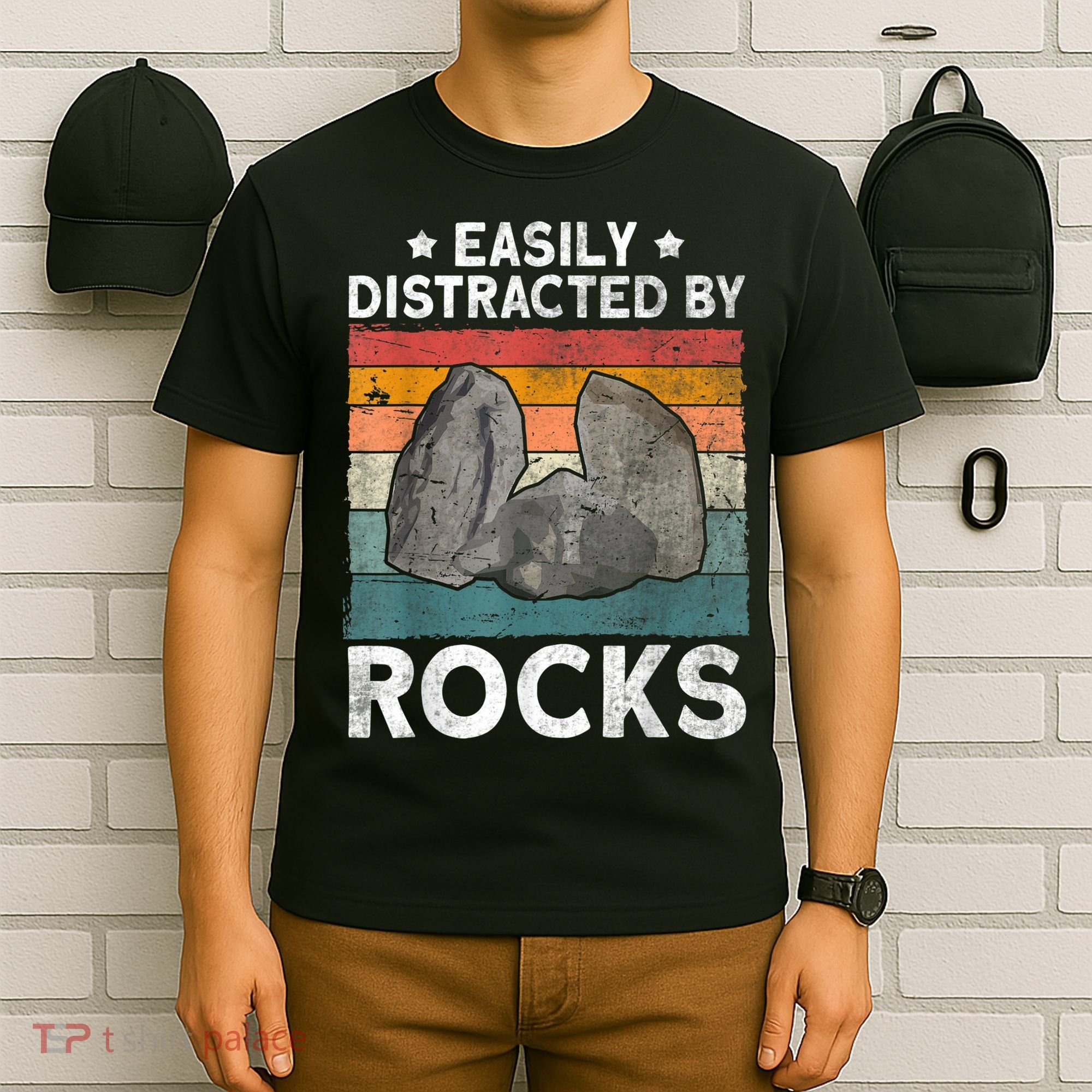 Easily Distracted By Rocks Collector Mineral Retro Geologist T-Shirt