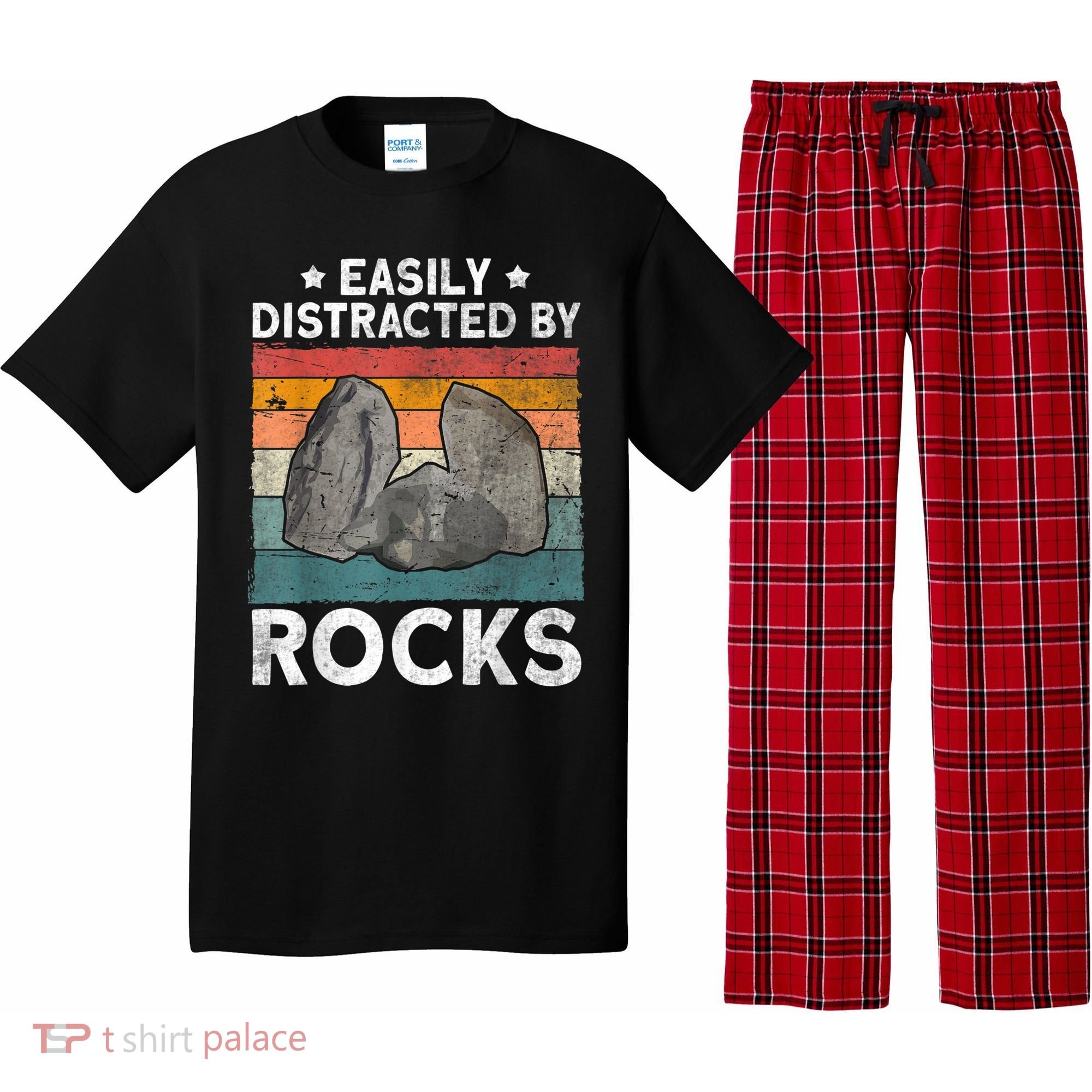 Easily Distracted By Rocks Collector Mineral Retro Geologist Pajama Set