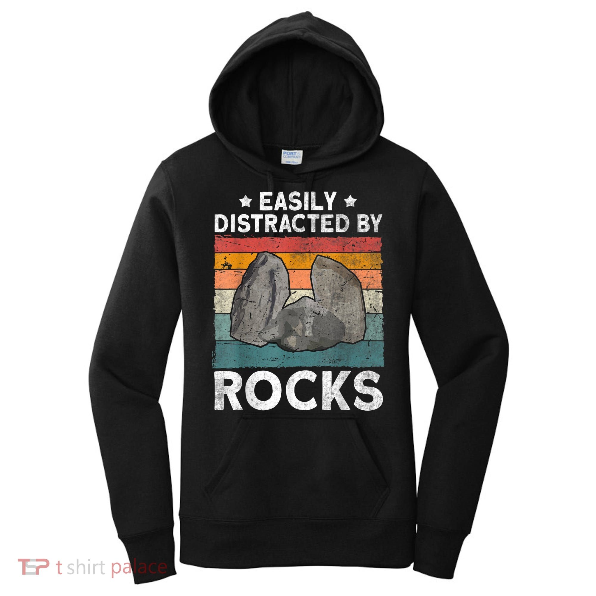 Easily Distracted By Rocks Collector Mineral Retro Geologist Women's Hoodie