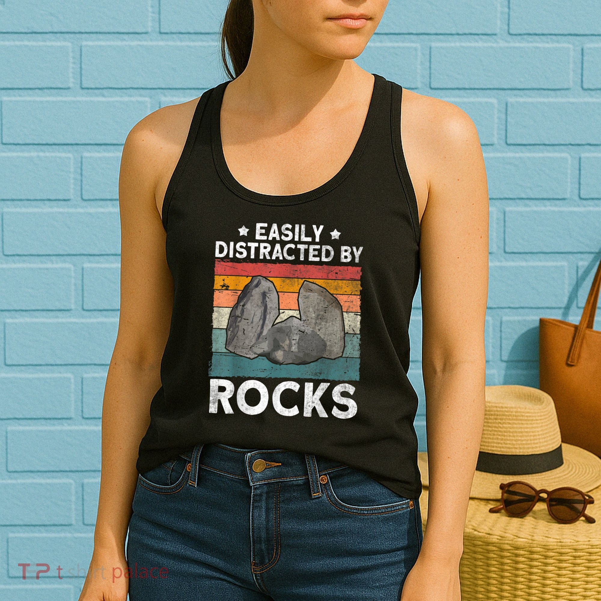 Easily Distracted By Rocks Collector Mineral Retro Geologist Women's Tank Top