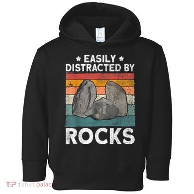 Easily Distracted By Rocks Collector Mineral Retro Geologist Toddler Hoodie