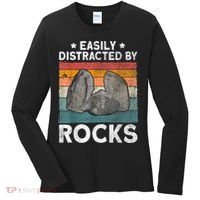 Easily Distracted By Rocks Collector Mineral Retro Geologist Women's Long Sleeve Shirt thumb 0