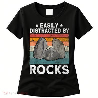 Easily Distracted By Rocks Collector Mineral Retro Geologist Women's T-Shirt
