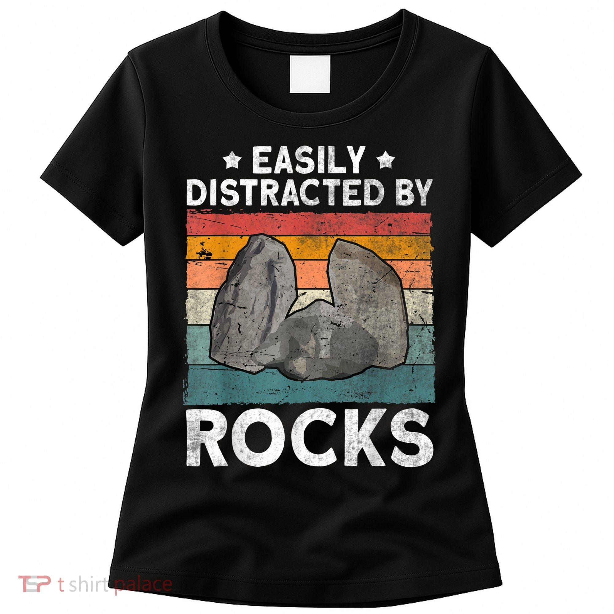 Easily Distracted By Rocks Collector Mineral Retro Geologist Women's T-Shirt