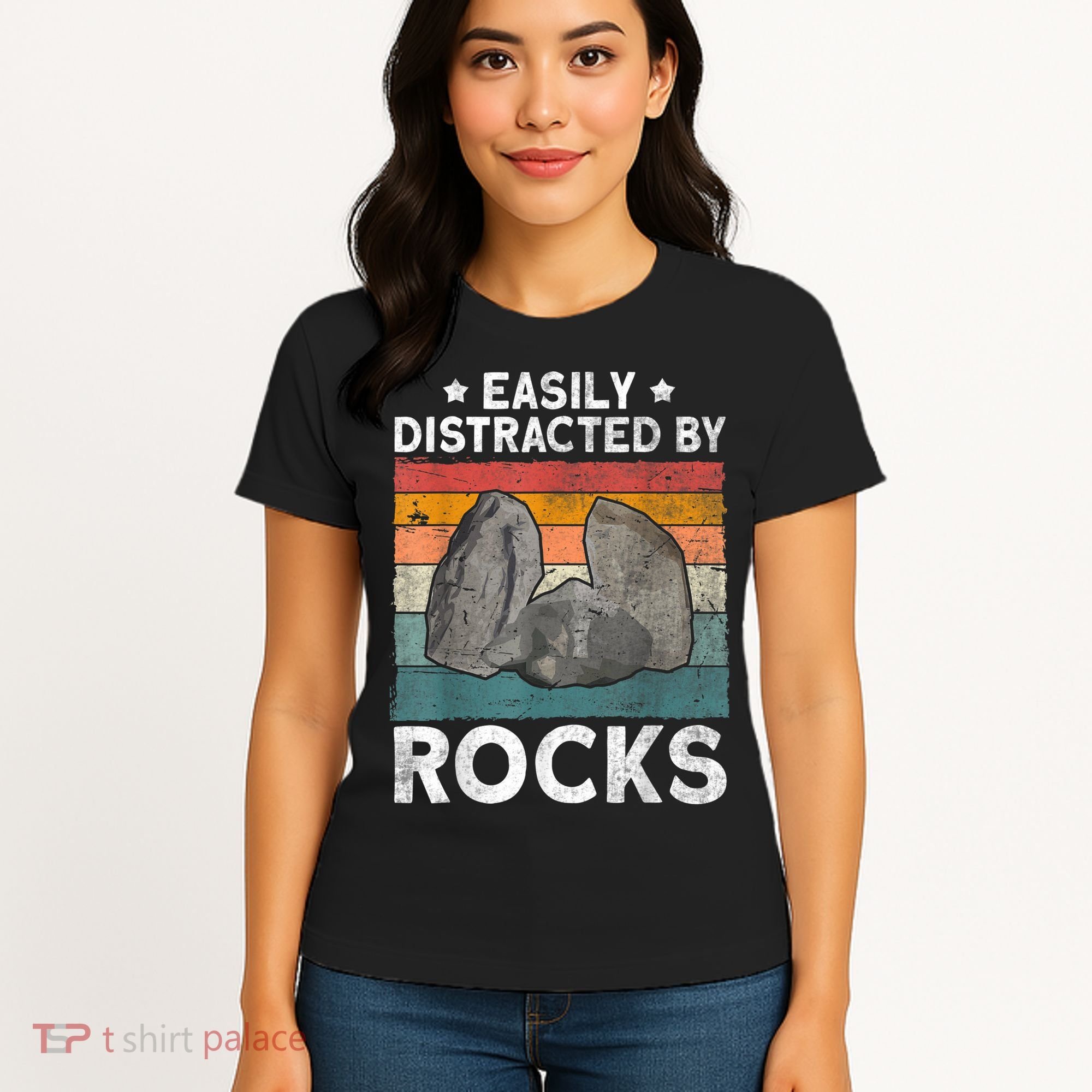 Easily Distracted By Rocks Collector Mineral Retro Geologist Women's T-Shirt