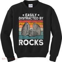 Easily Distracted By Rocks Collector Mineral Retro Geologist Kids Sweatshirt thumb 0