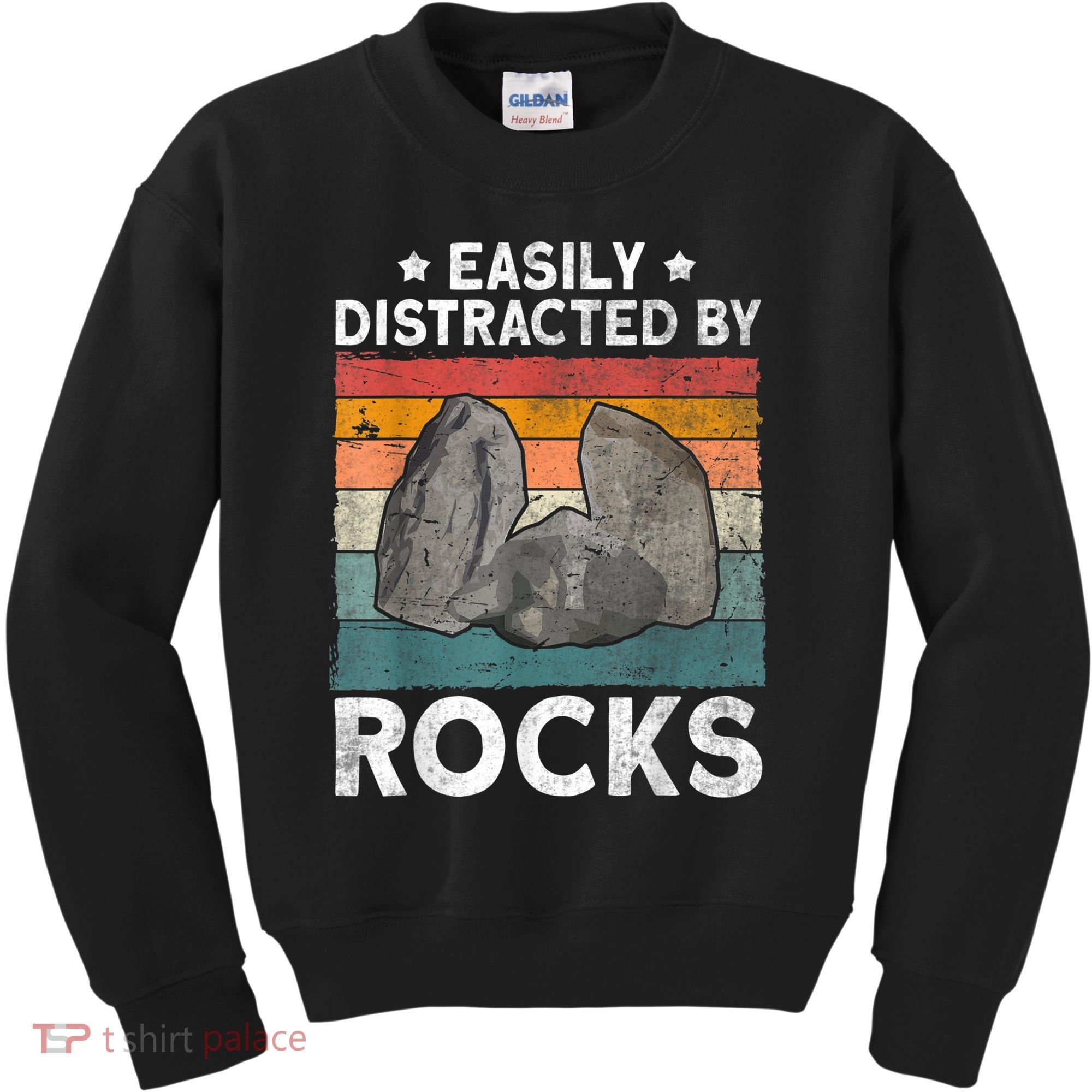 Easily Distracted By Rocks Collector Mineral Retro Geologist Kids Sweatshirt
