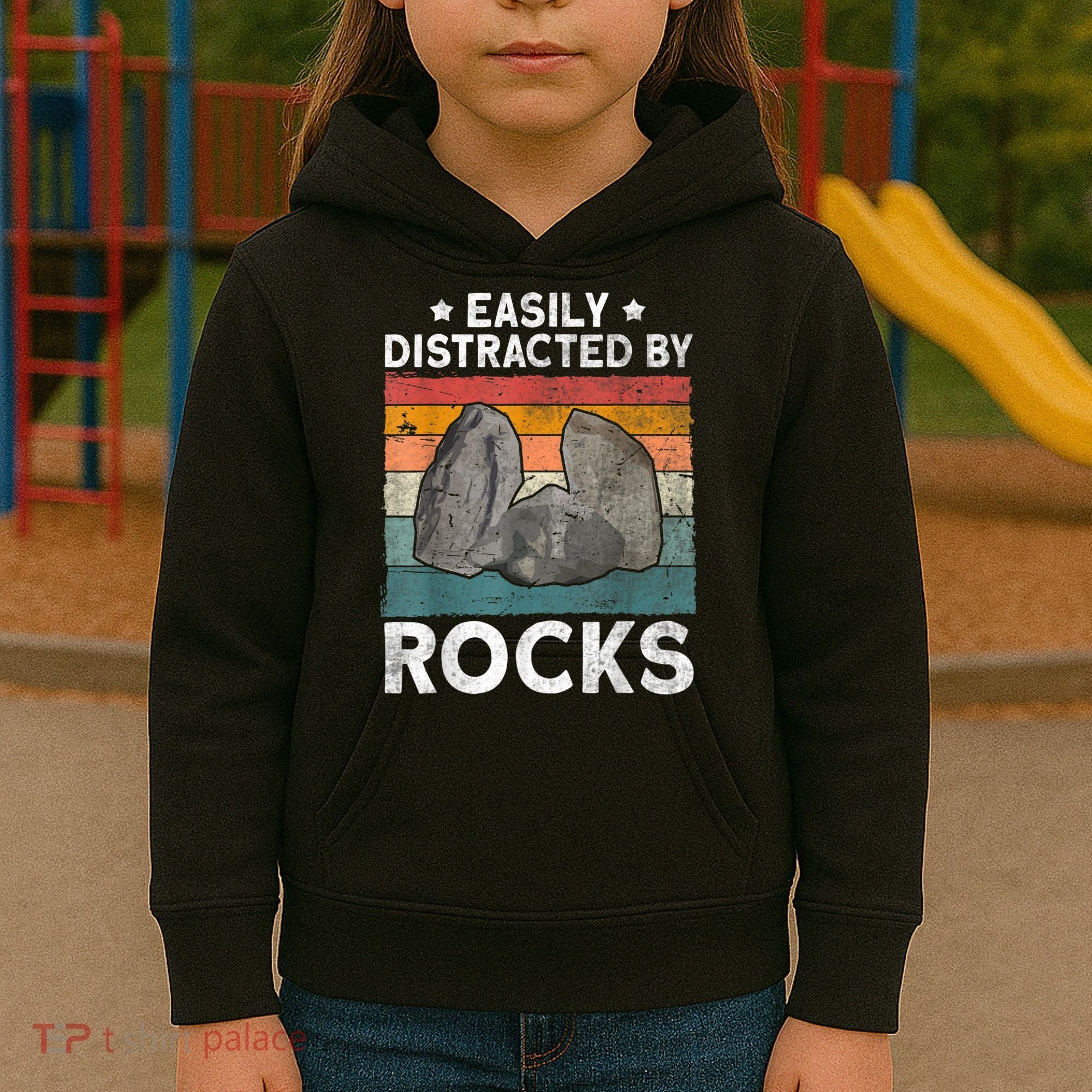 Easily Distracted By Rocks Collector Mineral Retro Geologist Kids Hoodie