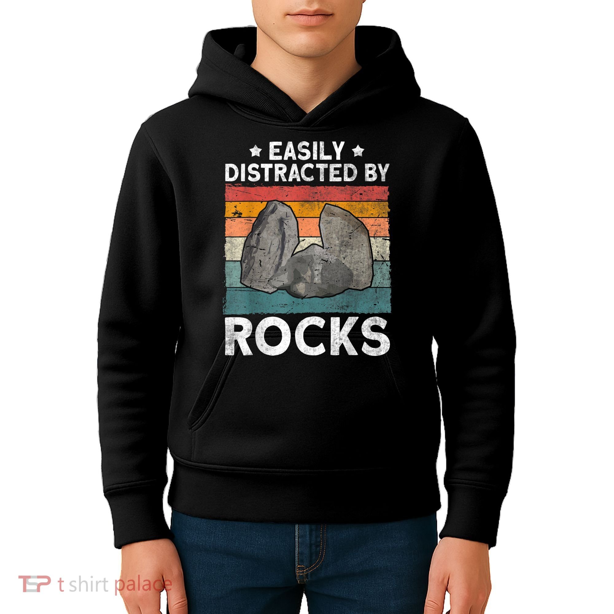Easily Distracted By Rocks Collector Mineral Retro Geologist Kids Hoodie