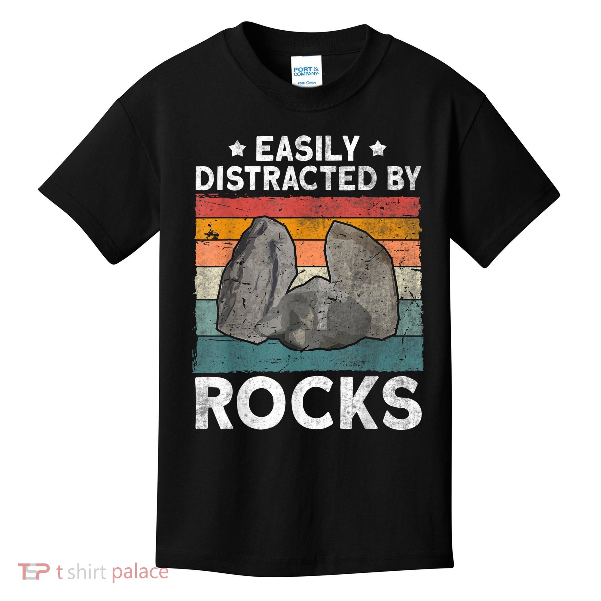 Easily Distracted By Rocks Collector Mineral Retro Geologist Kids T-Shirt