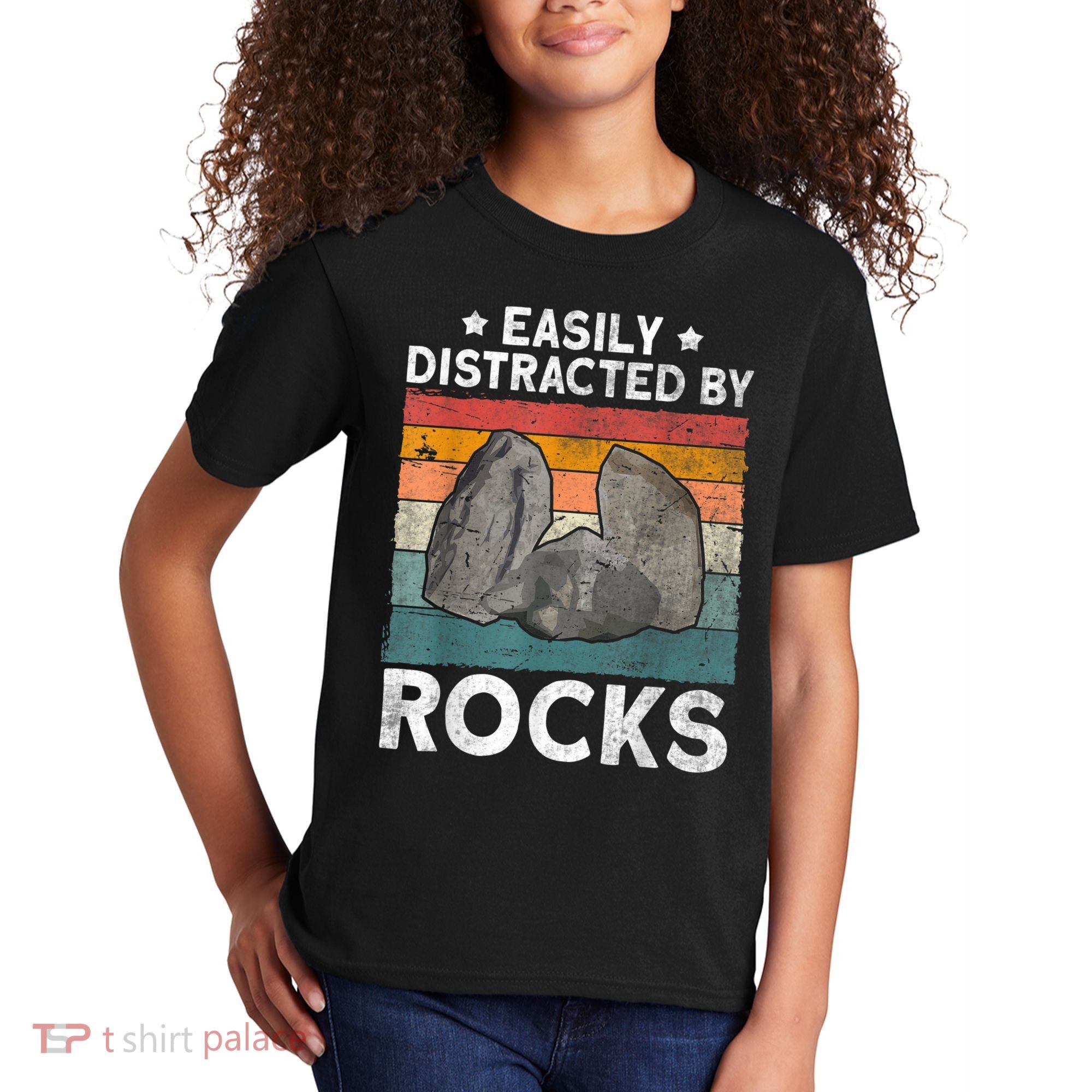 Easily Distracted By Rocks Collector Mineral Retro Geologist Kids T-Shirt