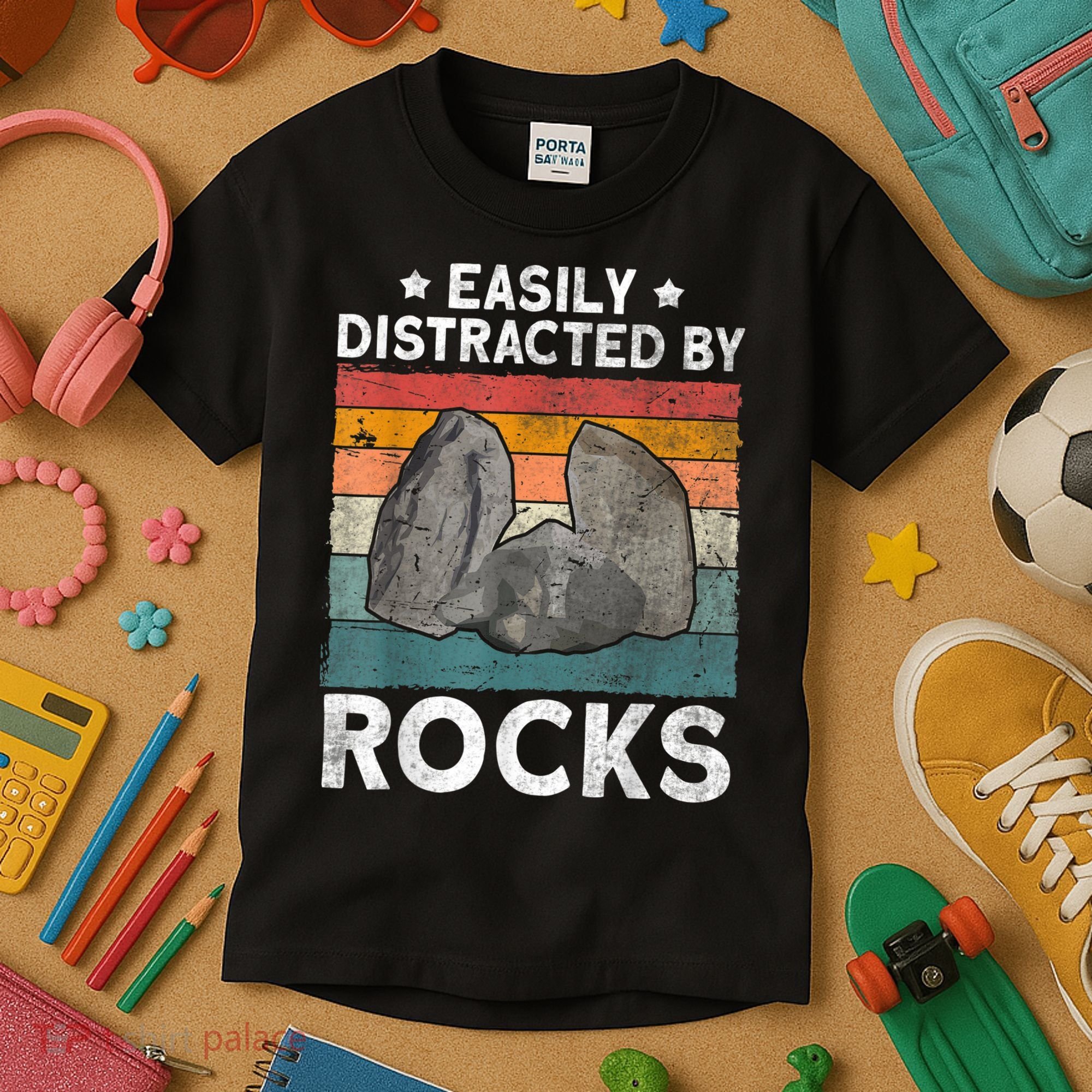 Easily Distracted By Rocks Collector Mineral Retro Geologist Kids T-Shirt