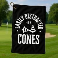 Easily Distracted By Cones – Funny Autox Autocross Racing Golf Towel thumb 1