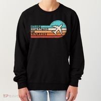 Easily Distracted By Airplanes Funny Pilot Aviation Women's Sweatshirt thumb 0