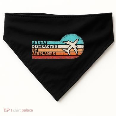 Easily Distracted By Airplanes Funny Pilot Aviation USA-Made Doggie Bandana