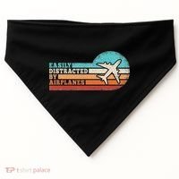Easily Distracted By Airplanes Funny Pilot Aviation USA-Made Doggie Bandana thumb 0